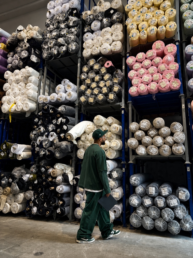 Sourcing rolls of materials in fabric warehouse